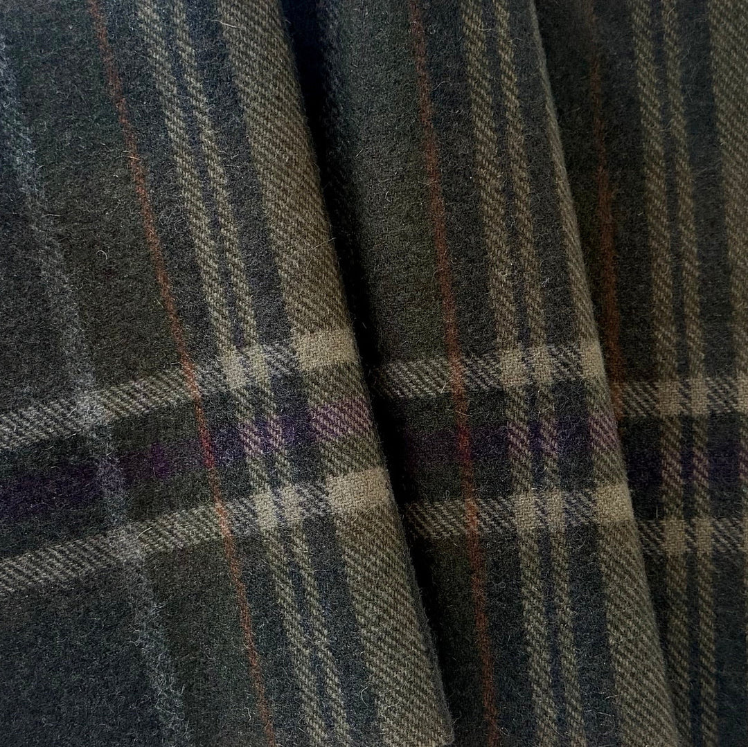 Designer Mid-Weight Plaid Olive & Plum Dreams Cashmere Coating (Made in Italy)