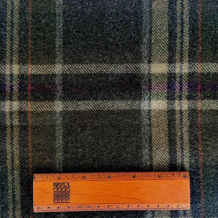 Designer Mid-Weight Plaid Olive & Plum Dreams Cashmere Coating (Made in Italy)