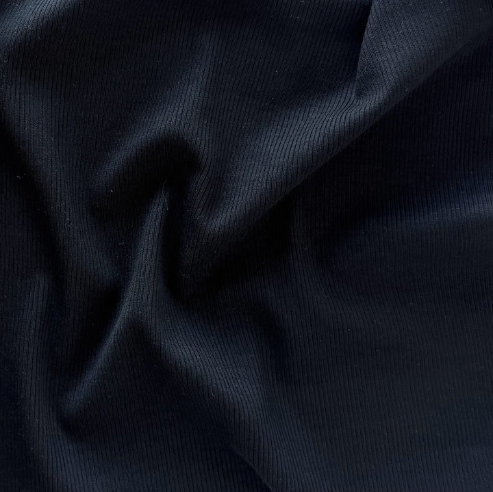 Soft Black Ribbed Rayon Knit (Made in USA)
