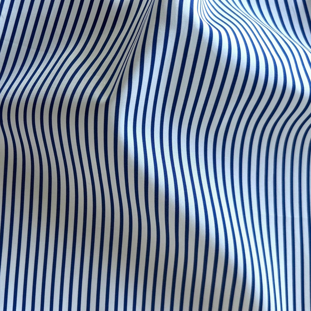 Designer Nautical Navy & White 2-Ply Cotton Shirting (Made in Italy)
