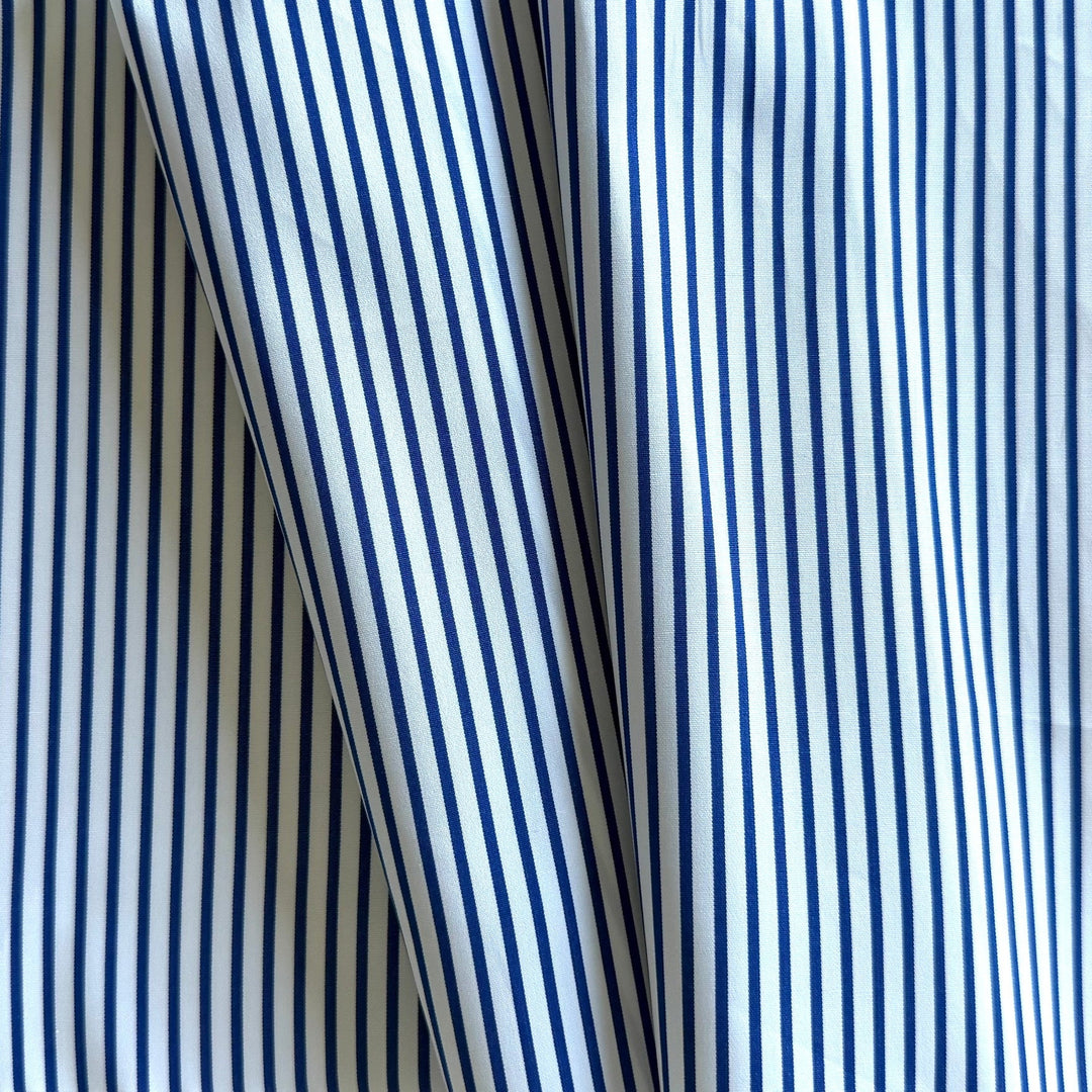 Designer Nautical Navy & White 2-Ply Cotton Shirting (Made in Italy)