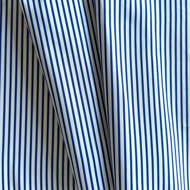 Designer Nautical Navy & White 2-Ply Cotton Shirting (Made in Italy)
