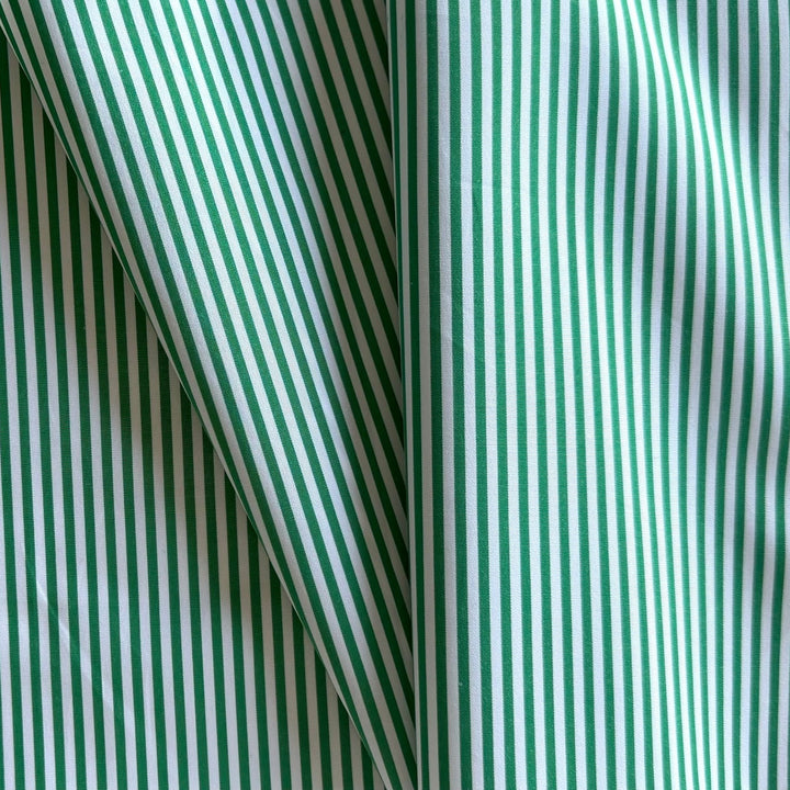 Designer Fresh Grass Green & White 2-Ply Cotton Shirting (Made in Italy)