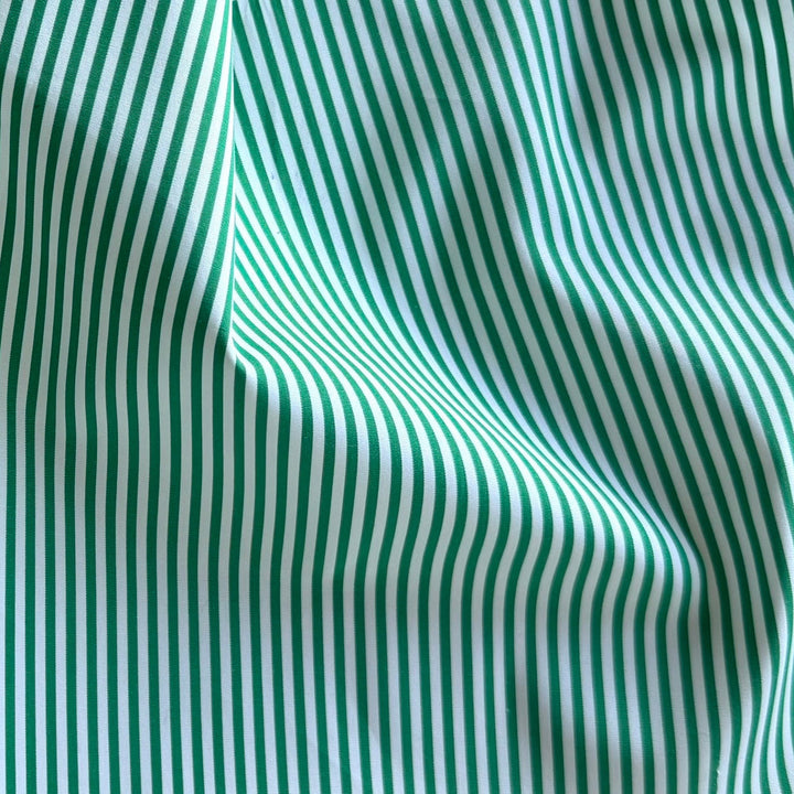 Designer Fresh Grass Green & White 2-Ply Cotton Shirting (Made in Italy)