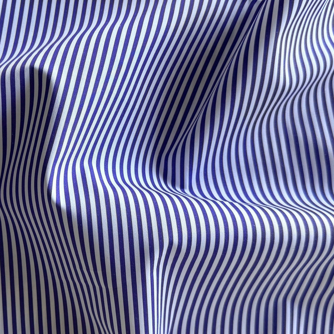 Designer Royal Purple & White 2-Ply Cotton Shirting (Made in Italy)