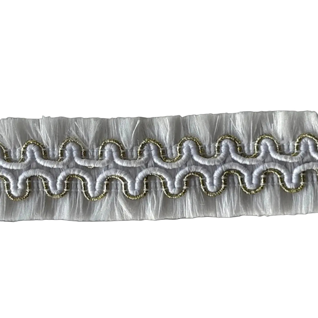 1" Stark White & Gold Waves Double-Sided Fringed Trim (Made in France)