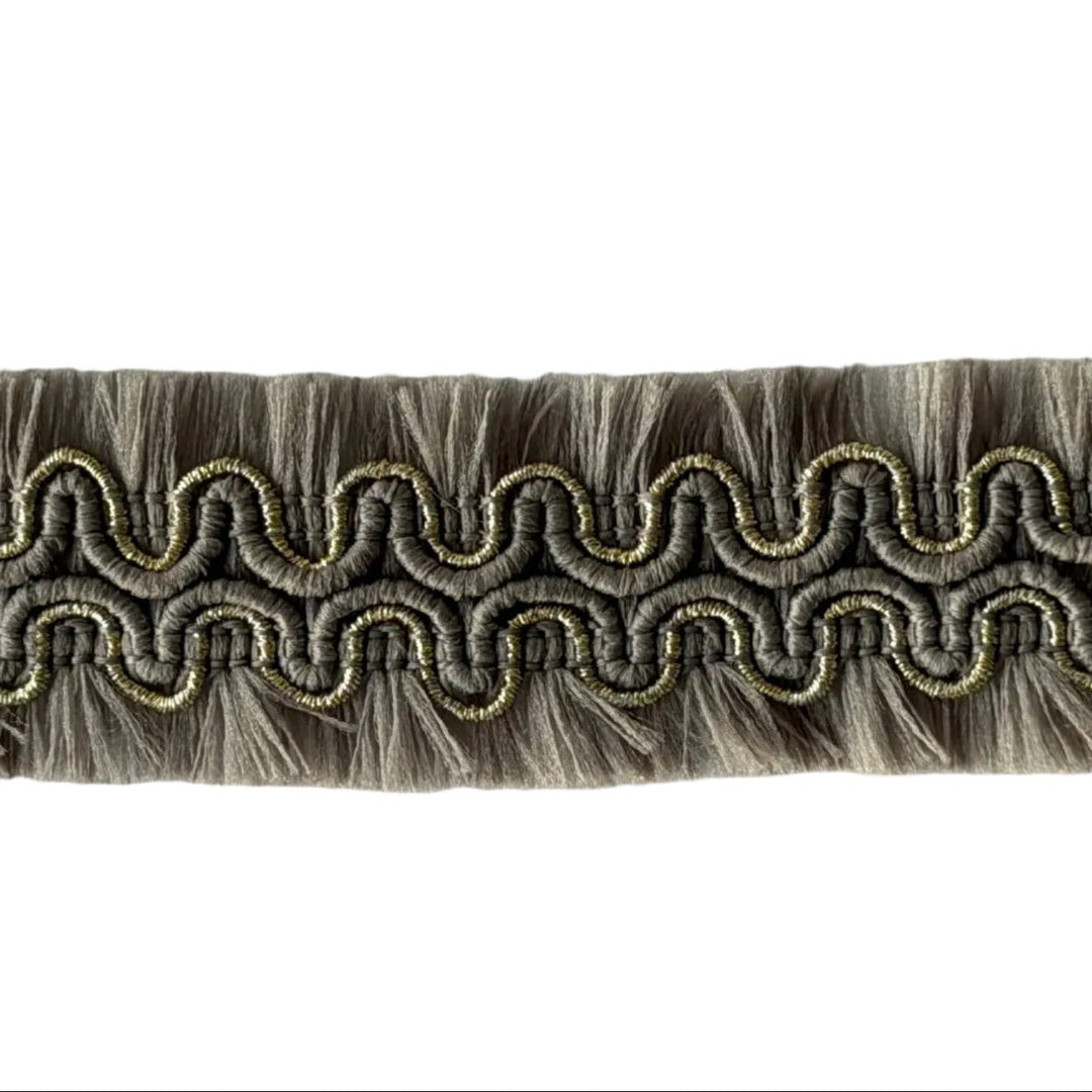 1" Greige & Gold Waves Double-Sided Fringed Trim (Made in France)