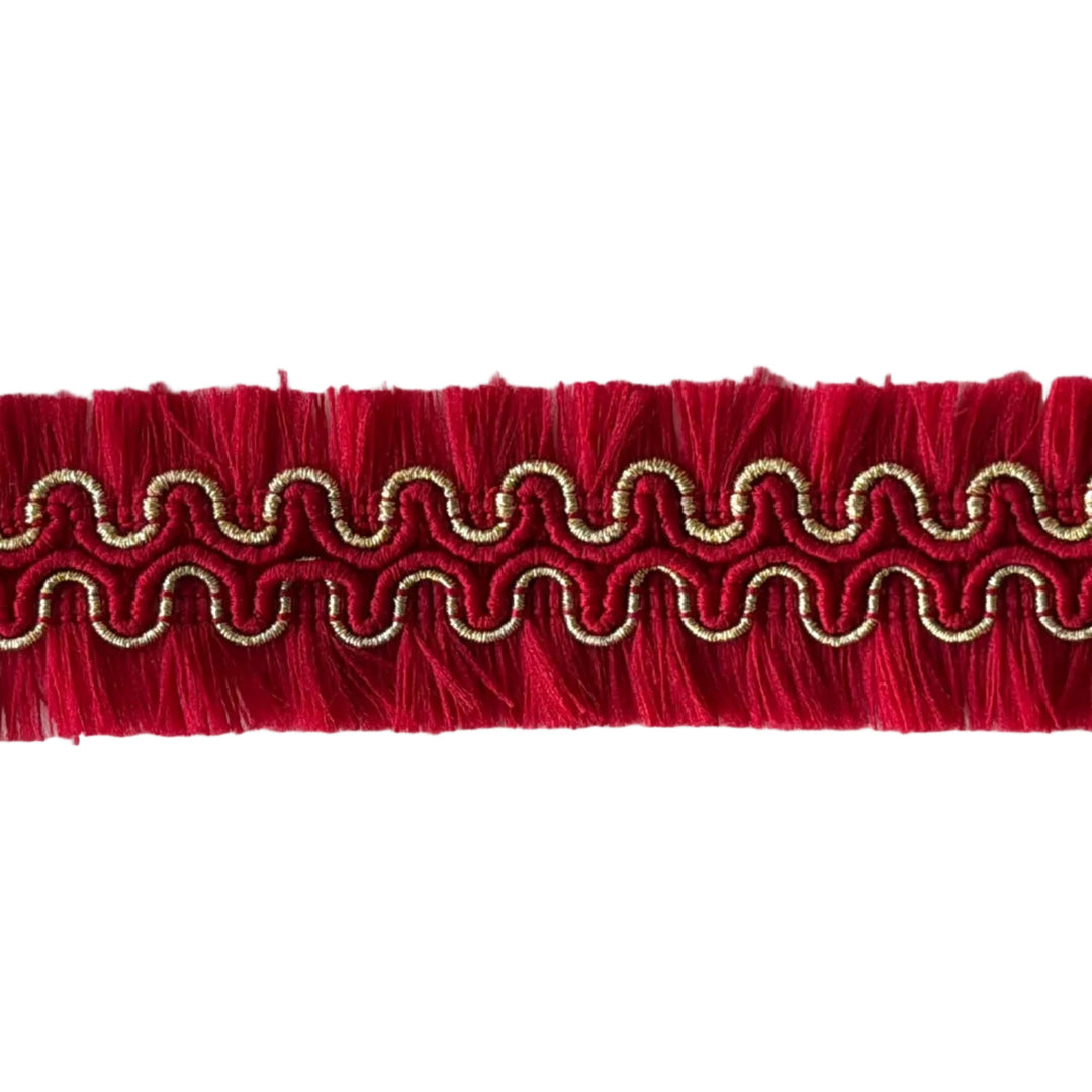 1" Cherry & Gold Waves Double-Sided Fringed Trim (Made in France)