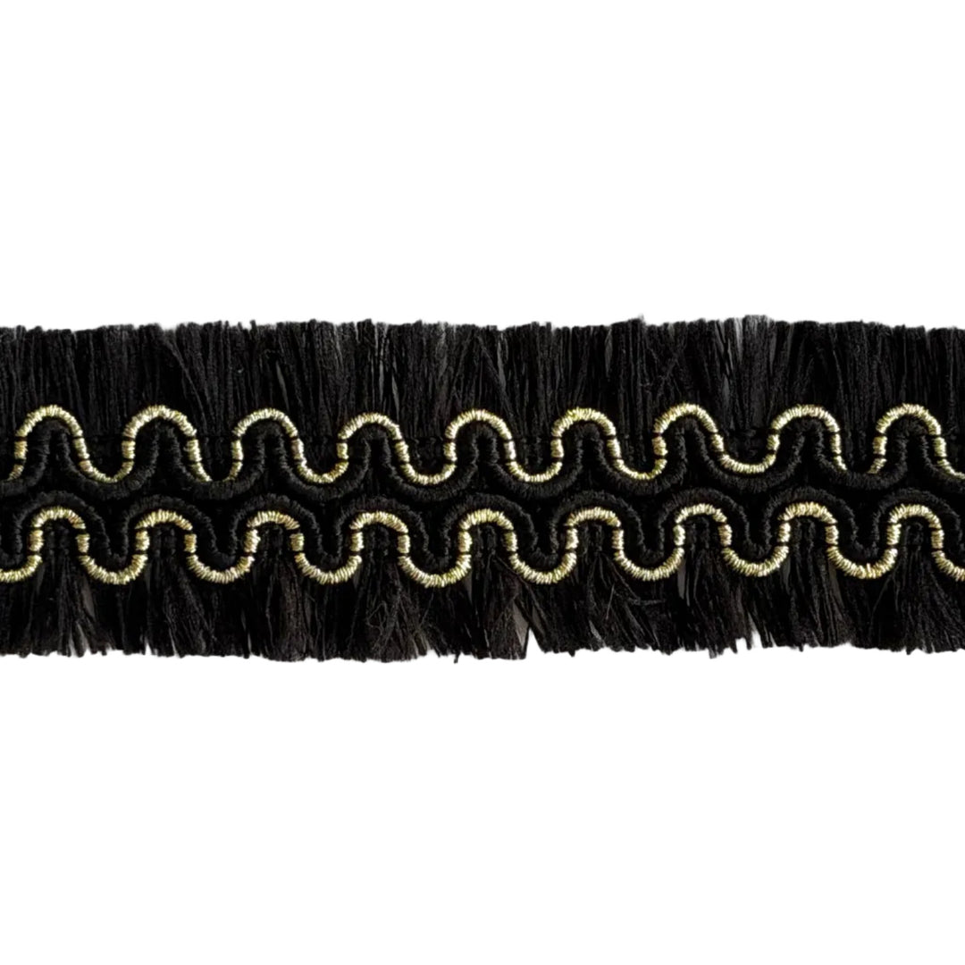 1" Coal & Gold Waves Double-Sided Fringed Trim (Made in France)