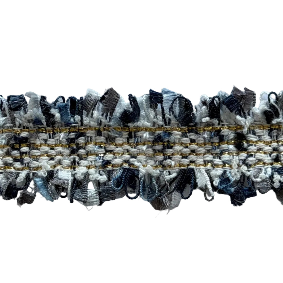 1" Navy & Gold Tweedy Double-Fringed Trim (Made in France)