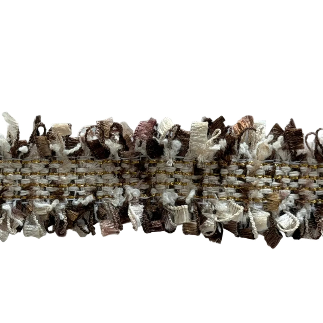 1" Cocoa & Gold Tweedy Double-Fringed Trim (Made in France)