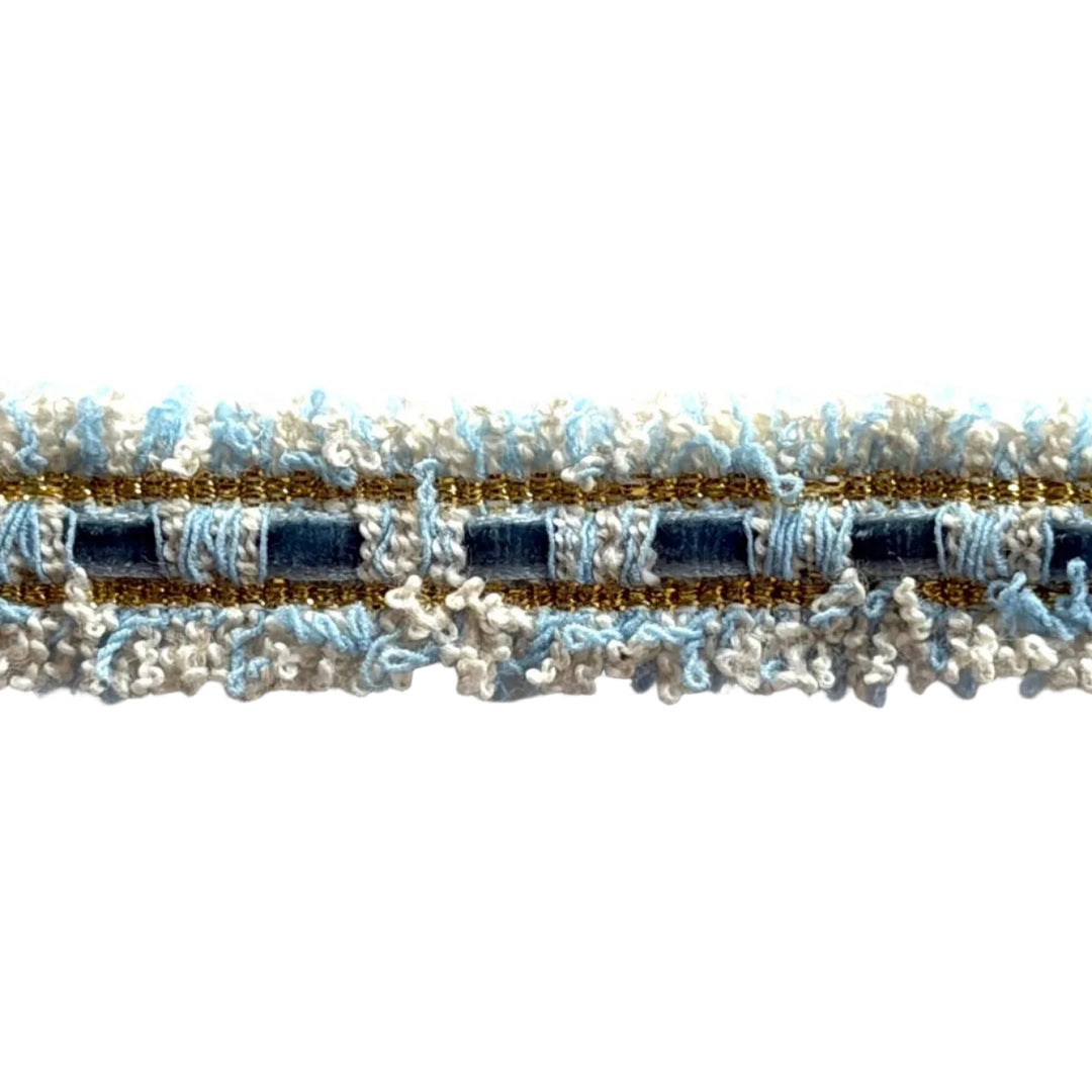 5/8" Sky Blue Velvet & Gold Double-Fringed Trim (Made in France)
