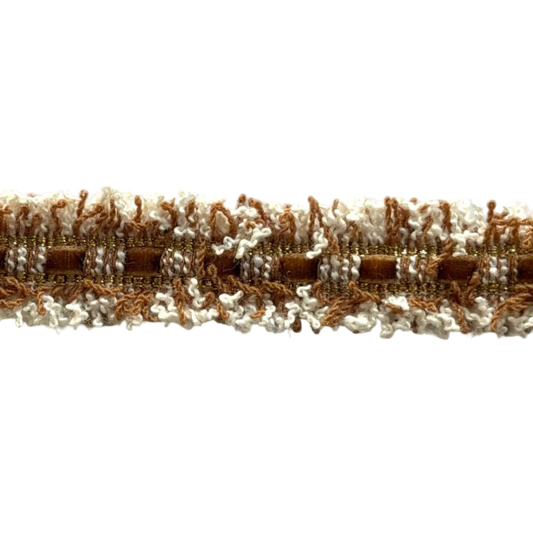 5/8" Caramel Velvet & Gold Double-Fringed Trim (Made in France)