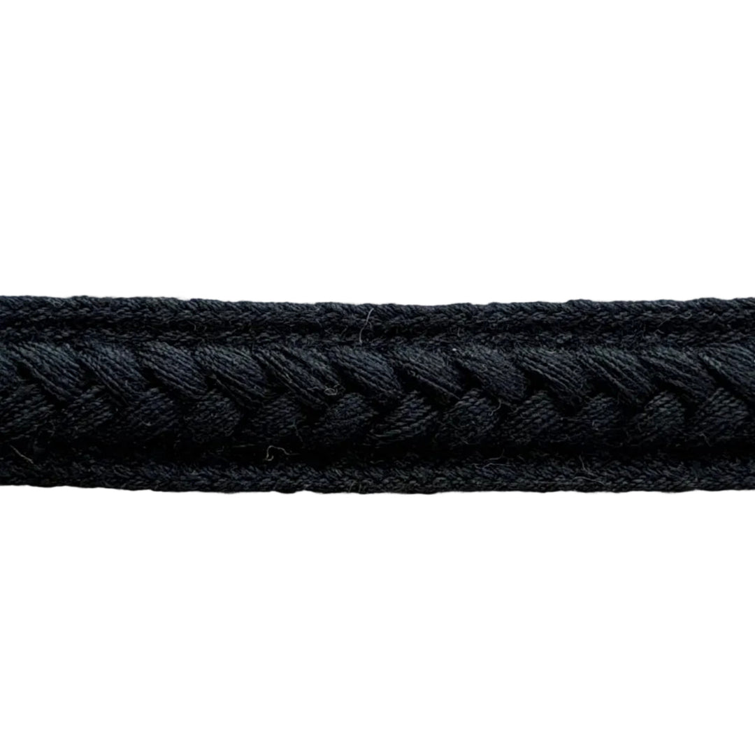 1/2" Jet Black Cotton Braided Trim (Made in France)