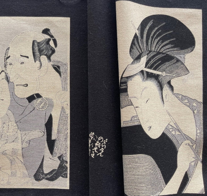 Scroll-Inspired Figures & Calligraphy Cotton (Made in Japan)