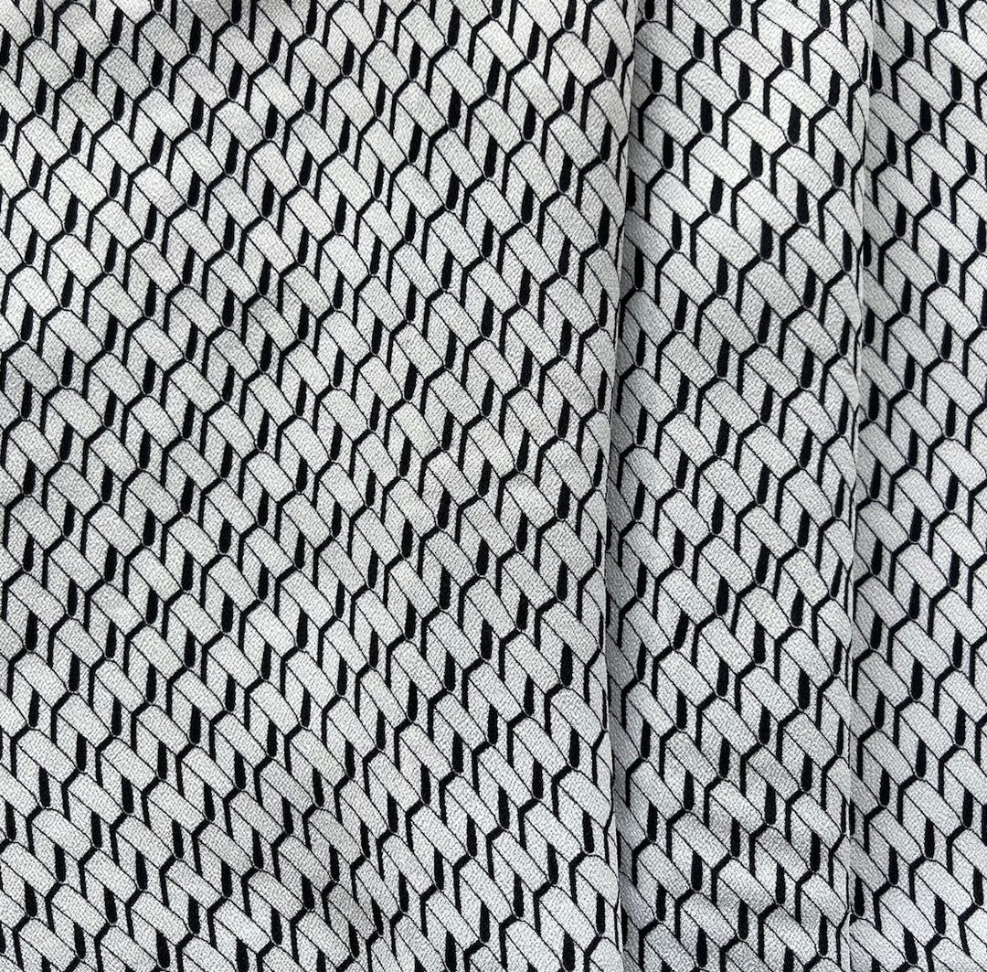 Airy Small-Scale Geometric Black & Off-White Rayon Viscose Crepe (Made in Italy)