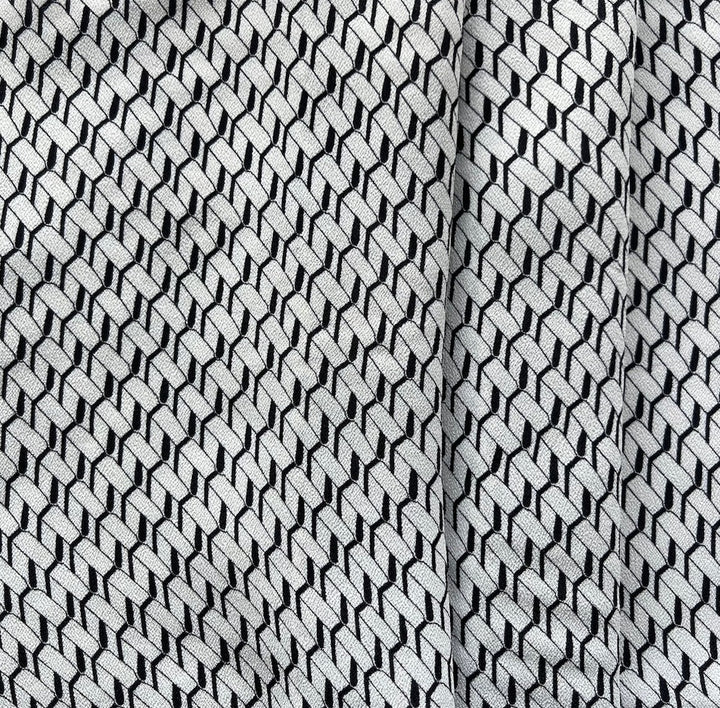 Airy Small-Scale Geometric Black & Off-White Rayon Viscose Crepe (Made in Italy)