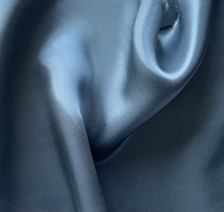 Elegant Steel Blue Rayon Viscose Double-Sided Satin (Made in Italy)