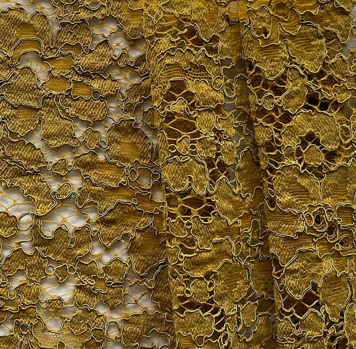 Floral Old Golden Medallion Stretch Corded Viscose Blend Lace Fabric