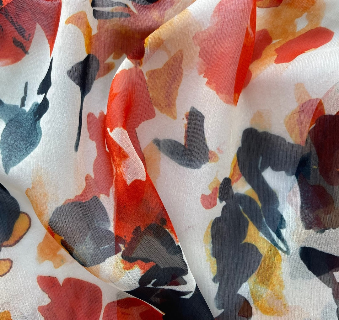 Semi-Sheer Abstract Goldfish Crinkled Polyester Chiffon (Made in Italy)