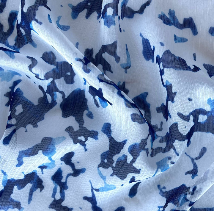 Semi-Sheer India Ink Splatters Crinkled Polyester Chiffon