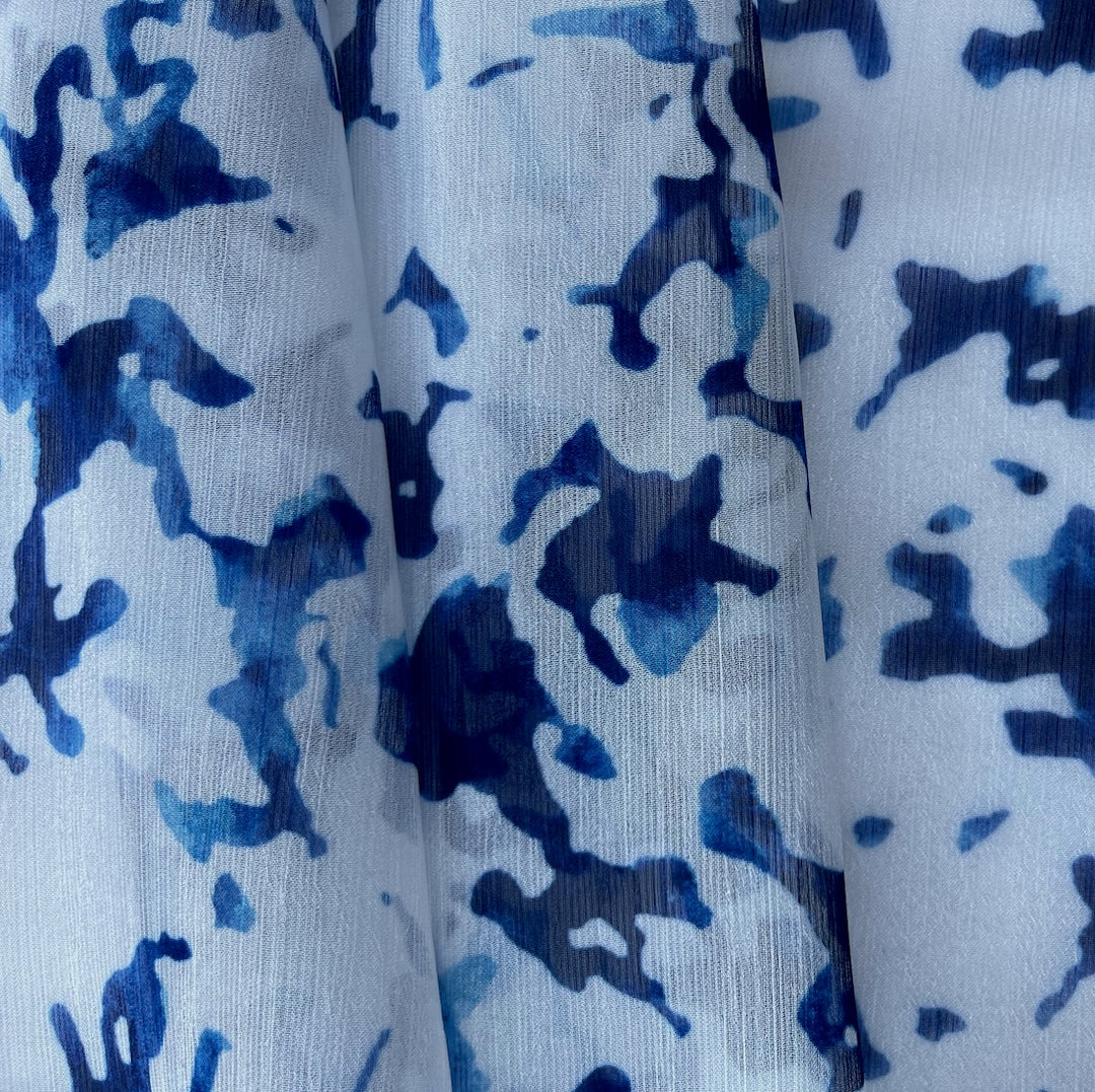 Semi-Sheer India Ink Splatters Crinkled Polyester Chiffon