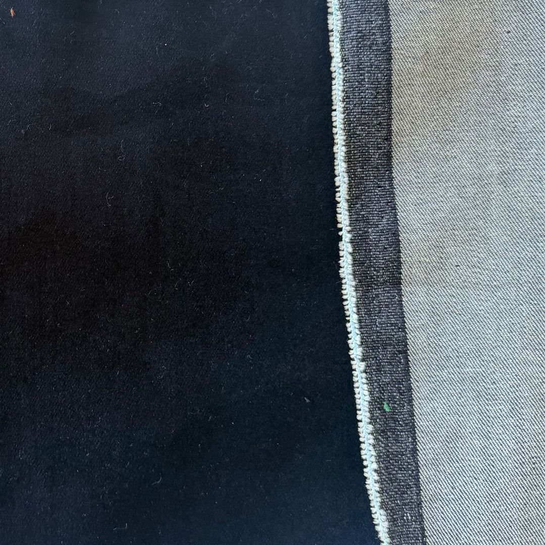 High-End Rich Navy with Denim Backing Stretch Cotton Blend Velvet (Made in Italy)