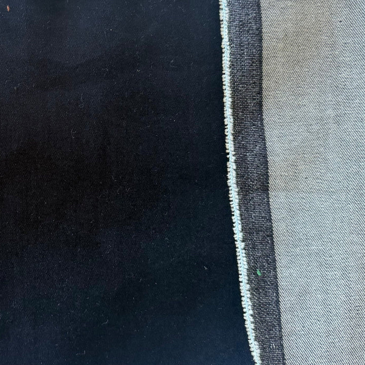 High-End Rich Navy with Denim Backing Stretch Cotton Blend Velvet (Made in Italy)