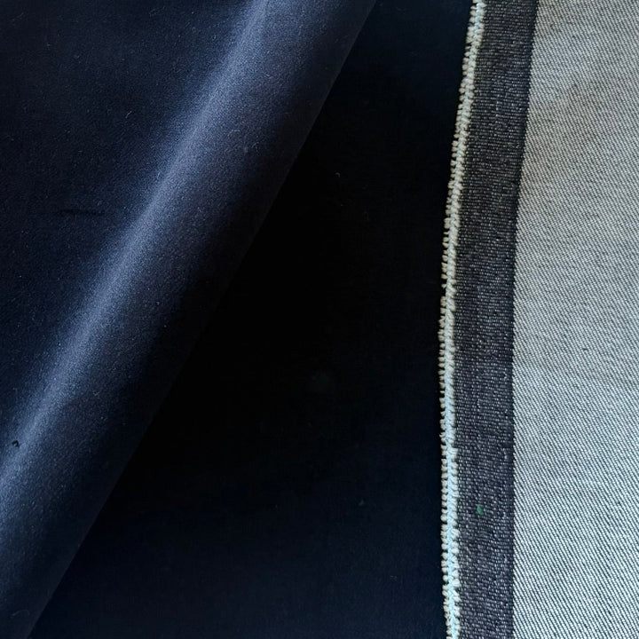 High-End Rich Navy with Denim Backing Stretch Cotton Blend Velvet (Made in Italy)