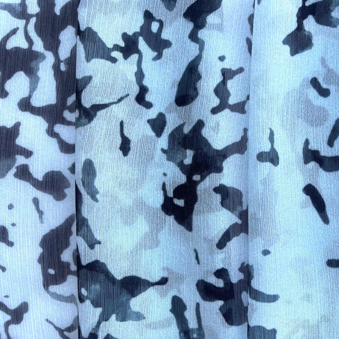 Semi-Sheer Raven Splatters on Light Sky Blue Crinkled Polyester Chiffon