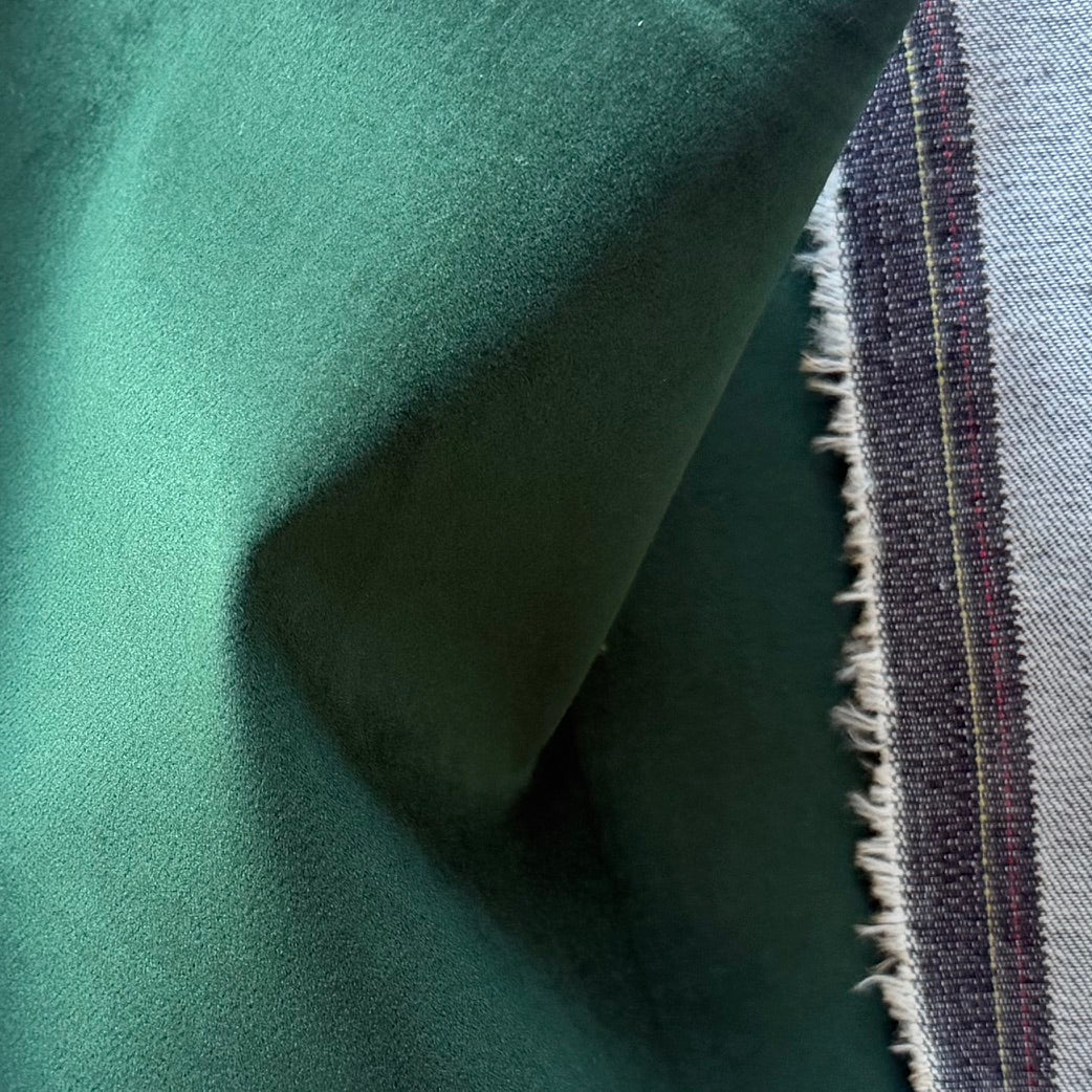 High-End Hunter Green with Denim Backing Stretch Cotton Blend Velvet (Made in Italy)