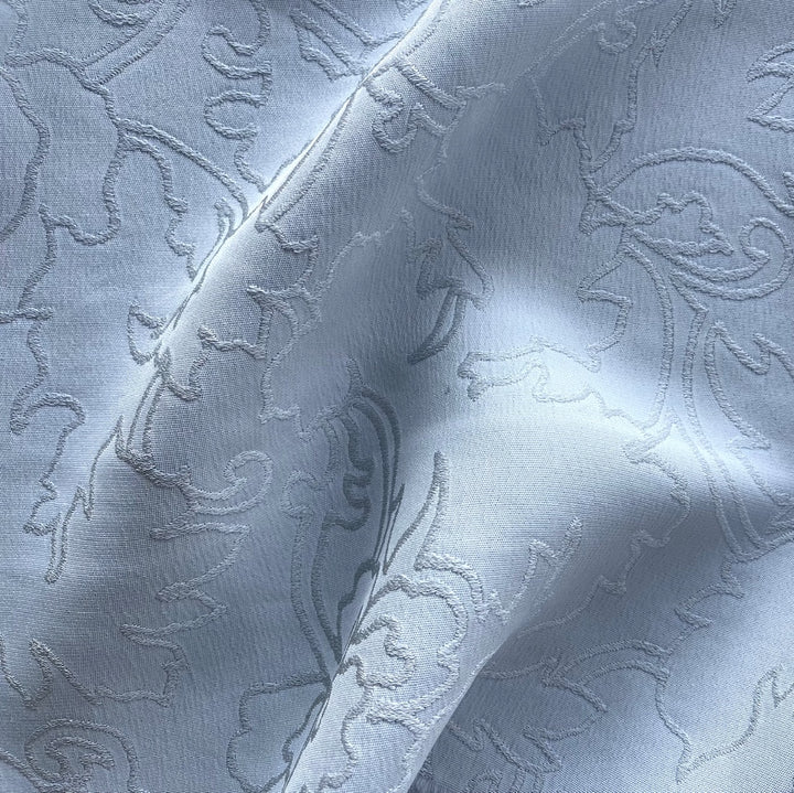 Arabesque Leaves Powder Blue Rayon Viscose & Silk Jacquard (Made in Italy)