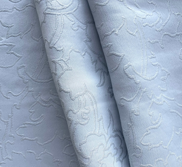 Arabesque Leaves Powder Blue Rayon Viscose & Silk Jacquard (Made in Italy)