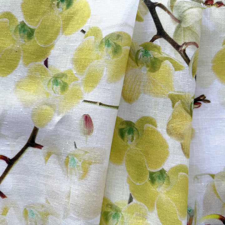 Lighter-Weight Citron Grape Lilies on White Linen (Made in Poland)