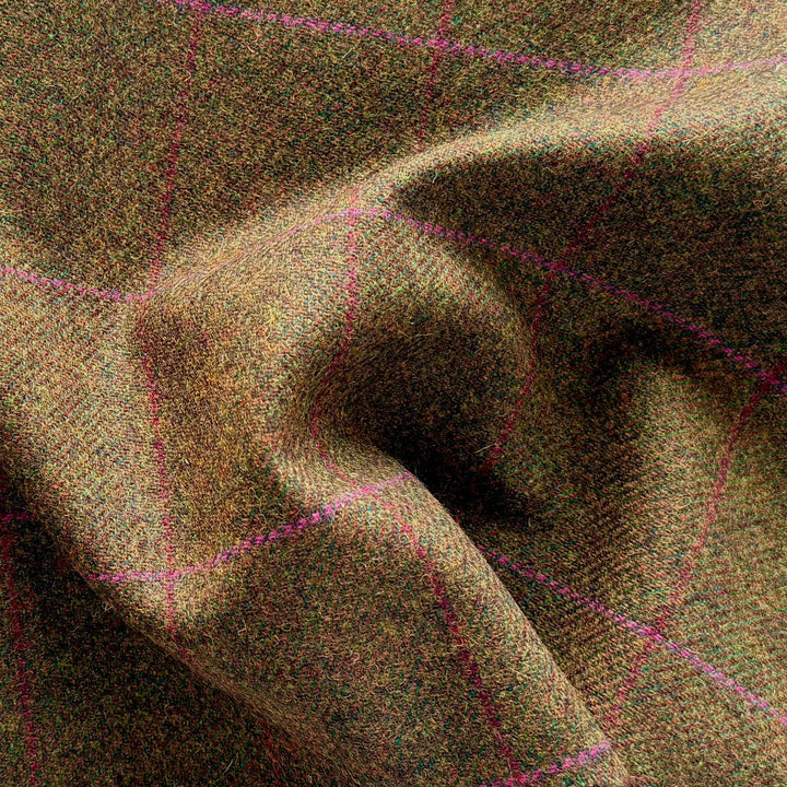 Curried Bronze & Hot Pink Windowpane Check Shetland Wool (Made in Ireland)