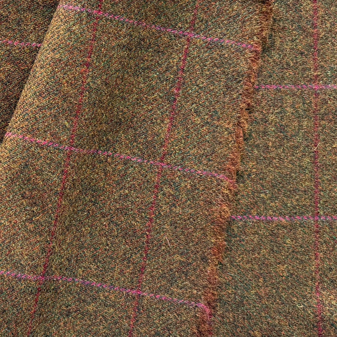 Curried Bronze & Hot Pink Windowpane Check Shetland Wool (Made in Ireland)