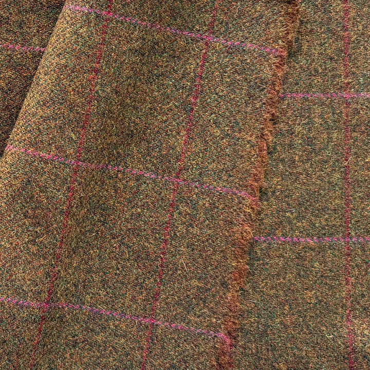 Curried Bronze & Hot Pink Windowpane Check Shetland Wool (Made in Ireland)