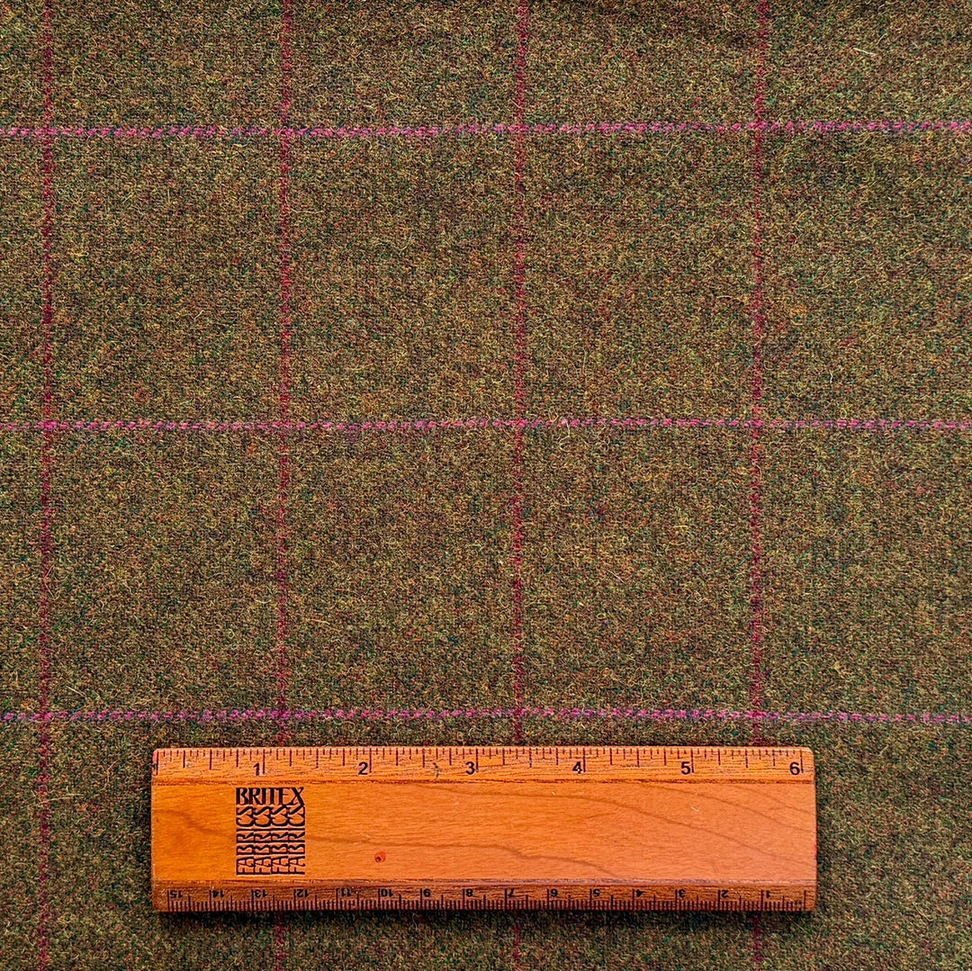 Curried Bronze & Hot Pink Windowpane Check Shetland Wool (Made in Ireland)