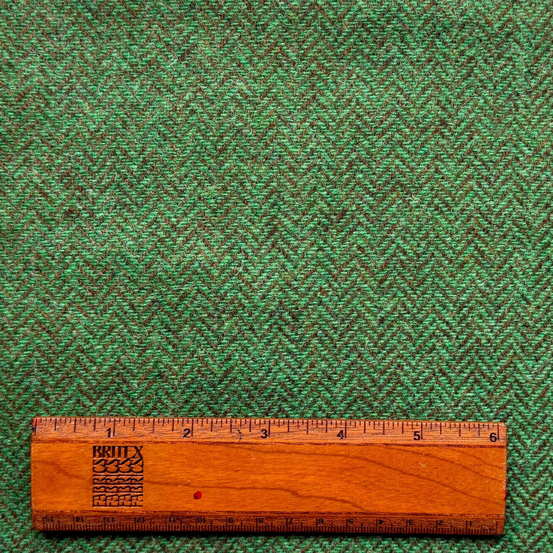 Fresh Grass Green & Bronzed Olive Rustic Wool Herringbone (Made in Ireland)