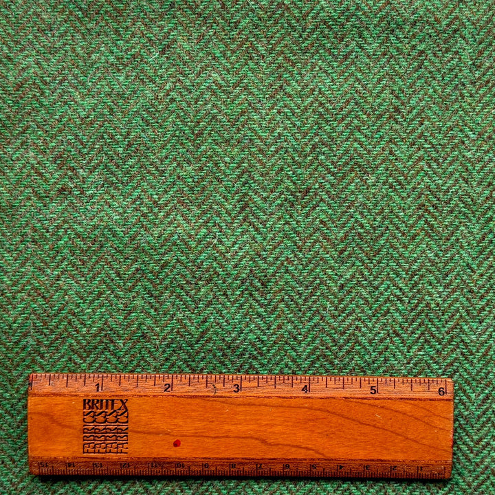 Fresh Grass Green & Bronzed Olive Rustic Wool Herringbone (Made in Ireland)