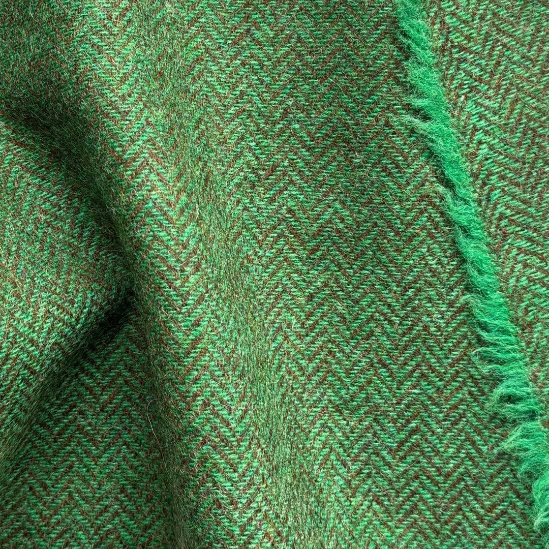 Fresh Grass Green & Bronzed Olive Rustic Wool Herringbone (Made in Ireland)