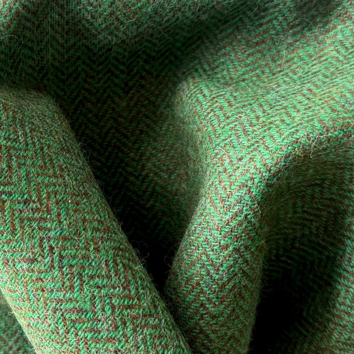 Fresh Grass Green & Bronzed Olive Rustic Wool Herringbone (Made in Ireland)