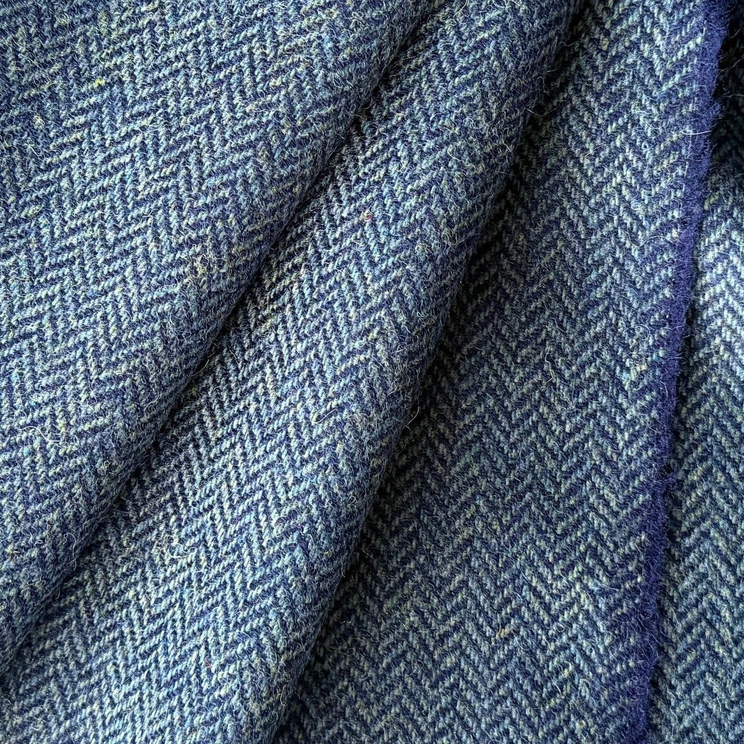 Navy & Turquoise Wool Herringbone (Made in Ireland)