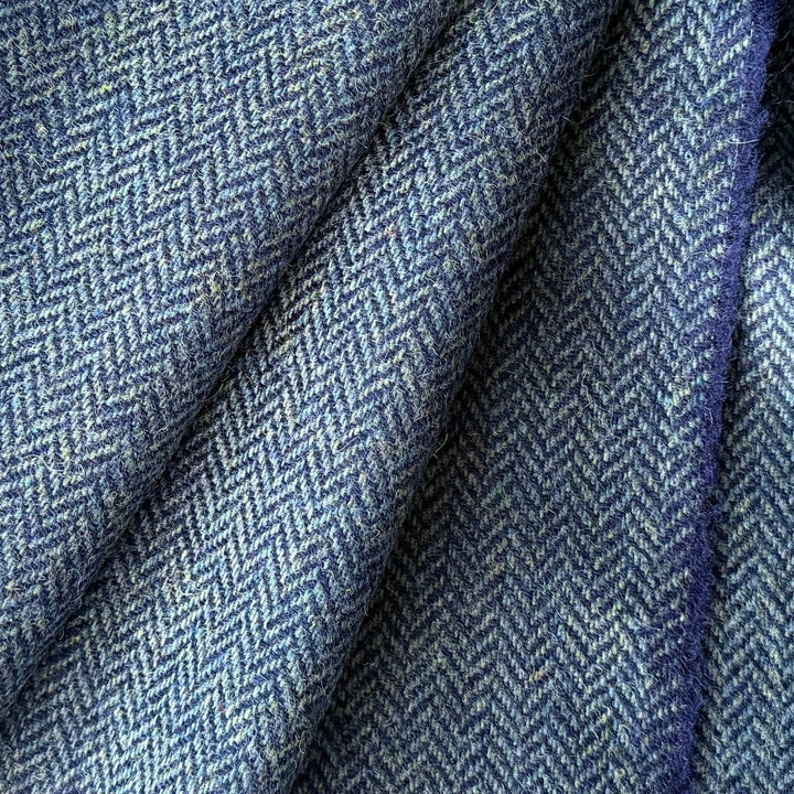 Navy & Turquoise Wool Herringbone (Made in Ireland)