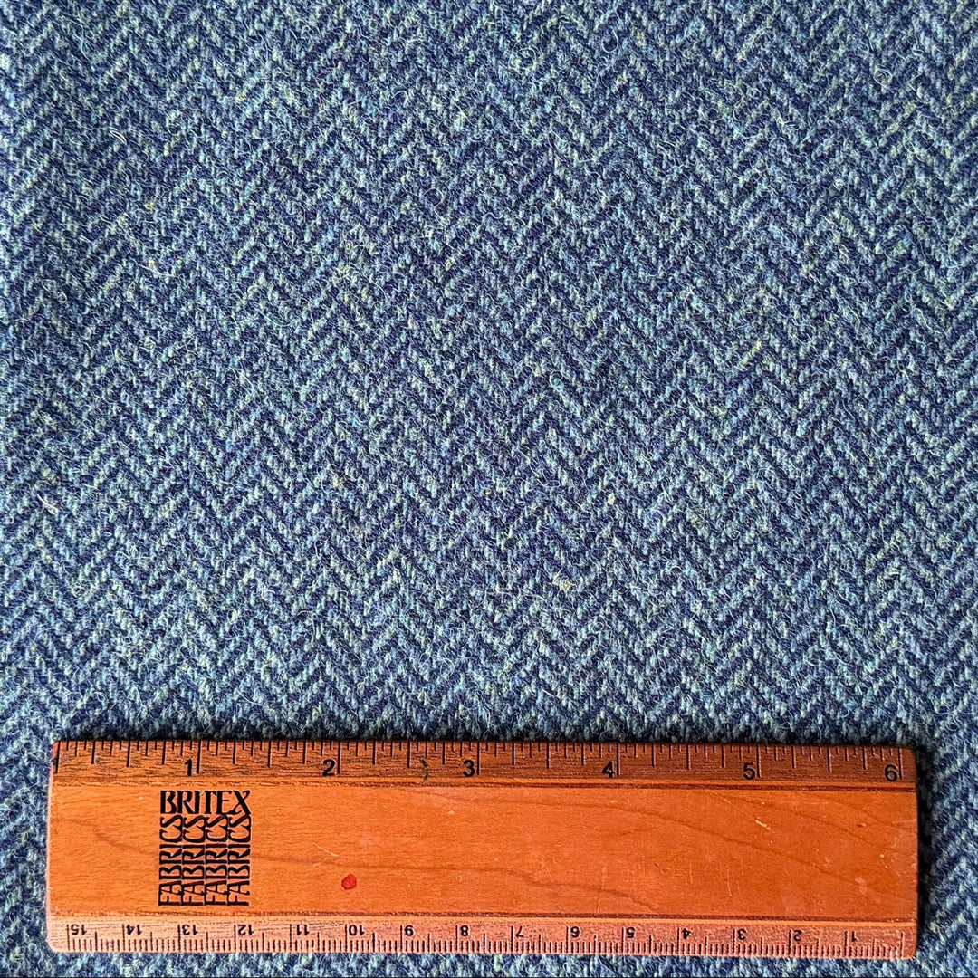 Navy & Turquoise Wool Herringbone (Made in Ireland)