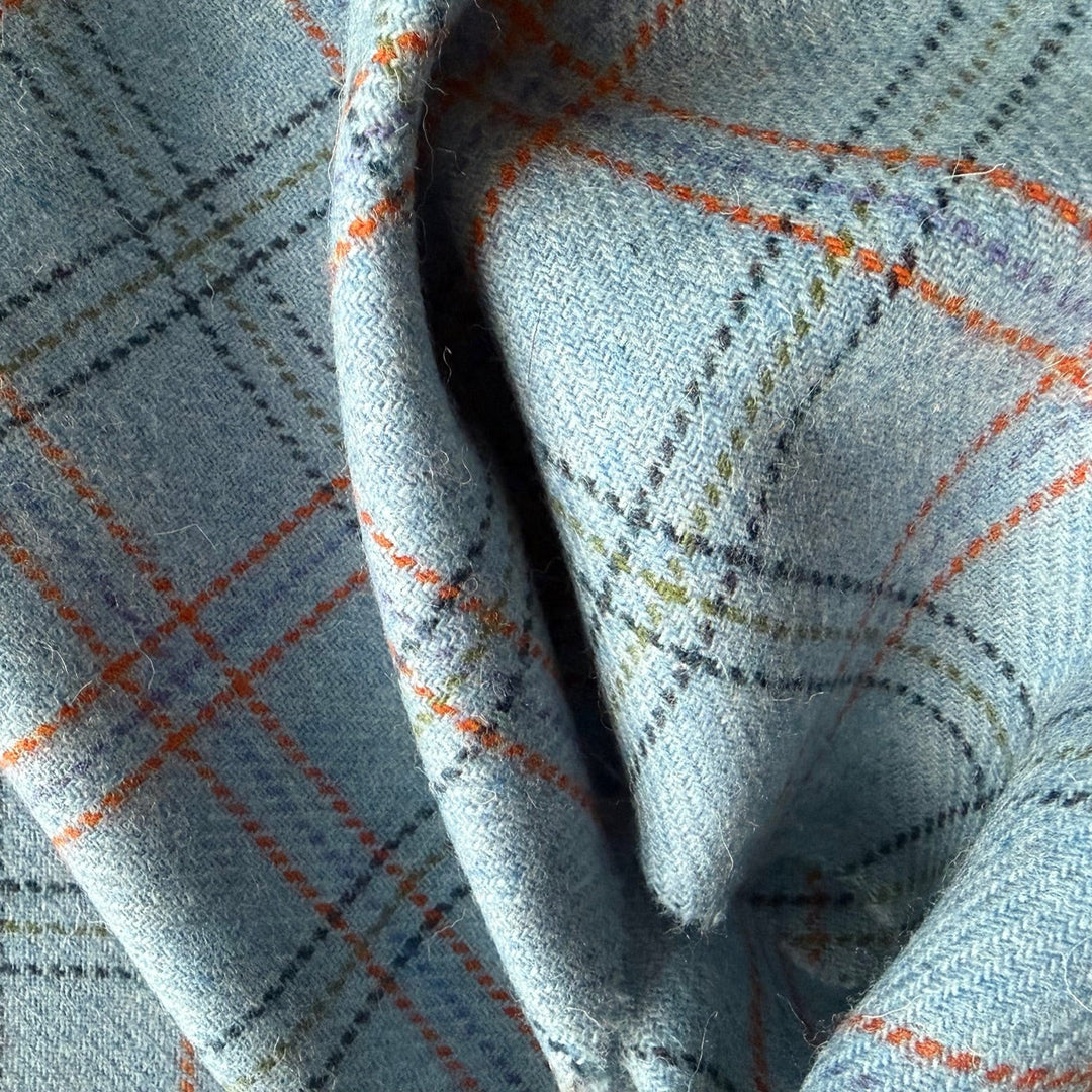 Sparkling Sky Blue & Tangerine Wool Plaid (Made in Ireland)