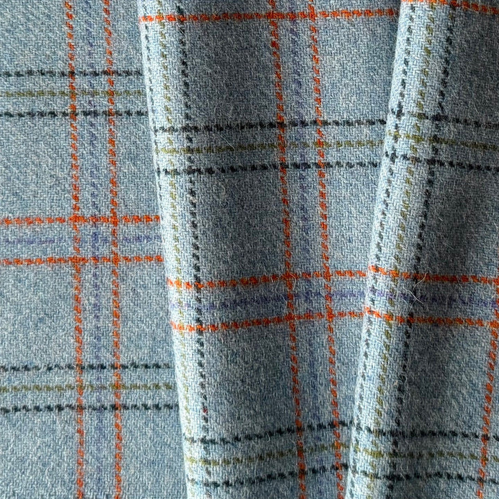 Sparkling Sky Blue & Tangerine Wool Plaid (Made in Ireland)