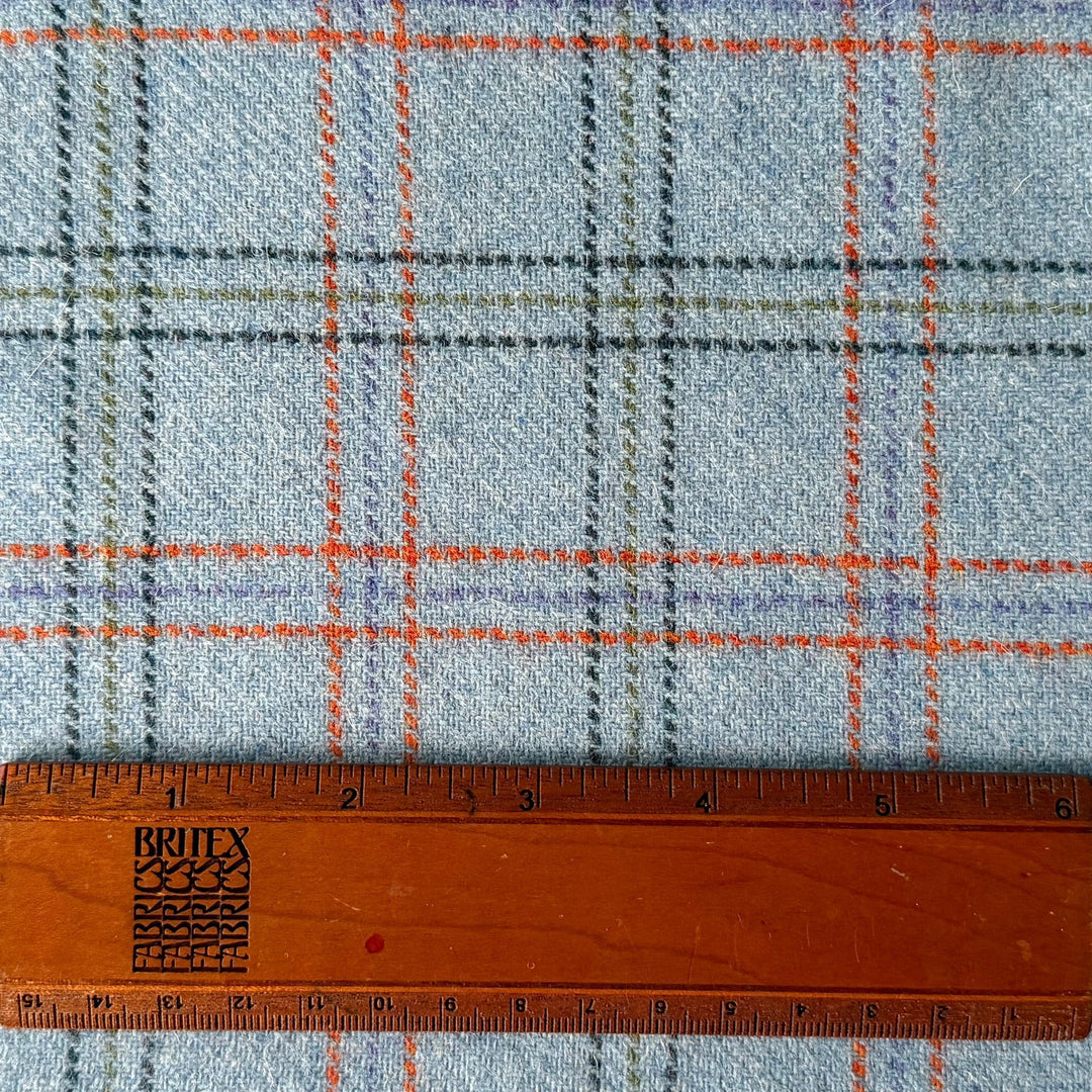 Sparkling Sky Blue & Tangerine Wool Plaid (Made in Ireland)