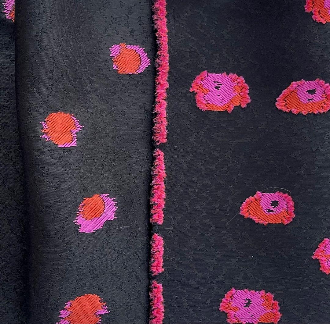 Designer Mid-Weight Vermilion & Hot Pink Viscose Blend Fil Coupé Brocade (Made in Italy)