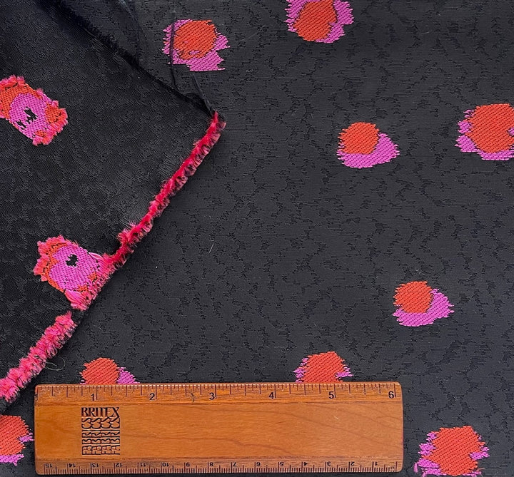 Designer Mid-Weight Vermilion & Hot Pink Viscose Blend Fil Coupé Brocade (Made in Italy)